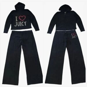 Vintage Y2K Juicy Couture Rhinestone Terrycloth Jacket and Pants Tracksuit L/XL